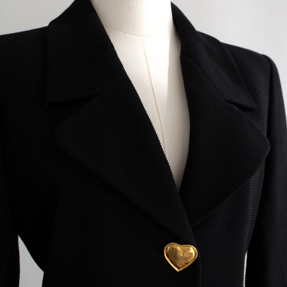 Yves Saint Laurent Variation Vintage S/S 1995 Black Gold Heart Jacket Skirt Suit - Picture 5 of 14